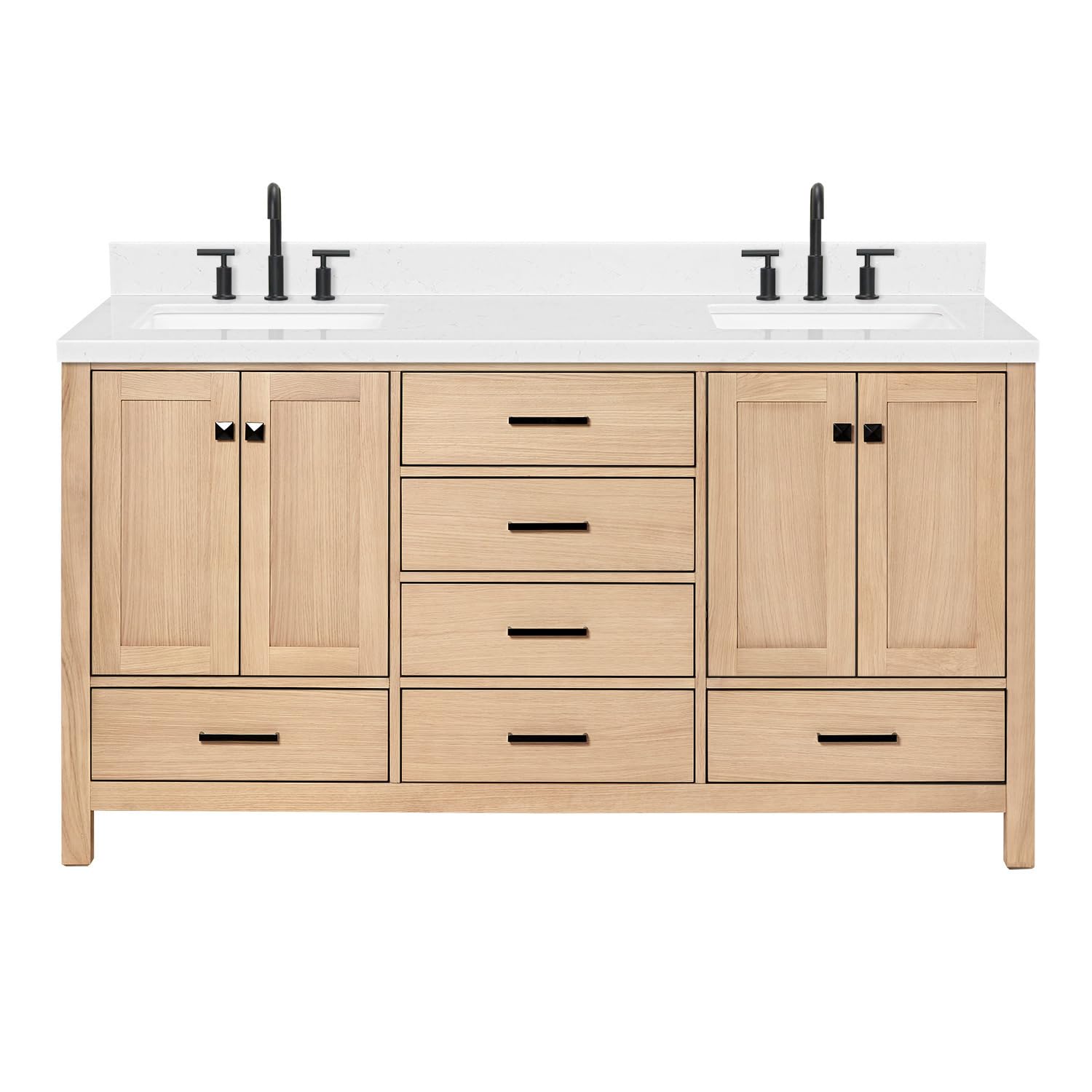 ARIEL 66 inch Double Bathroom Vanity top with Sink, 1.5 Inch Thick Miter Edge Carrara White Quartz top, Rectangle Double Sink Vanity top, Includes Backsplash - Image 8