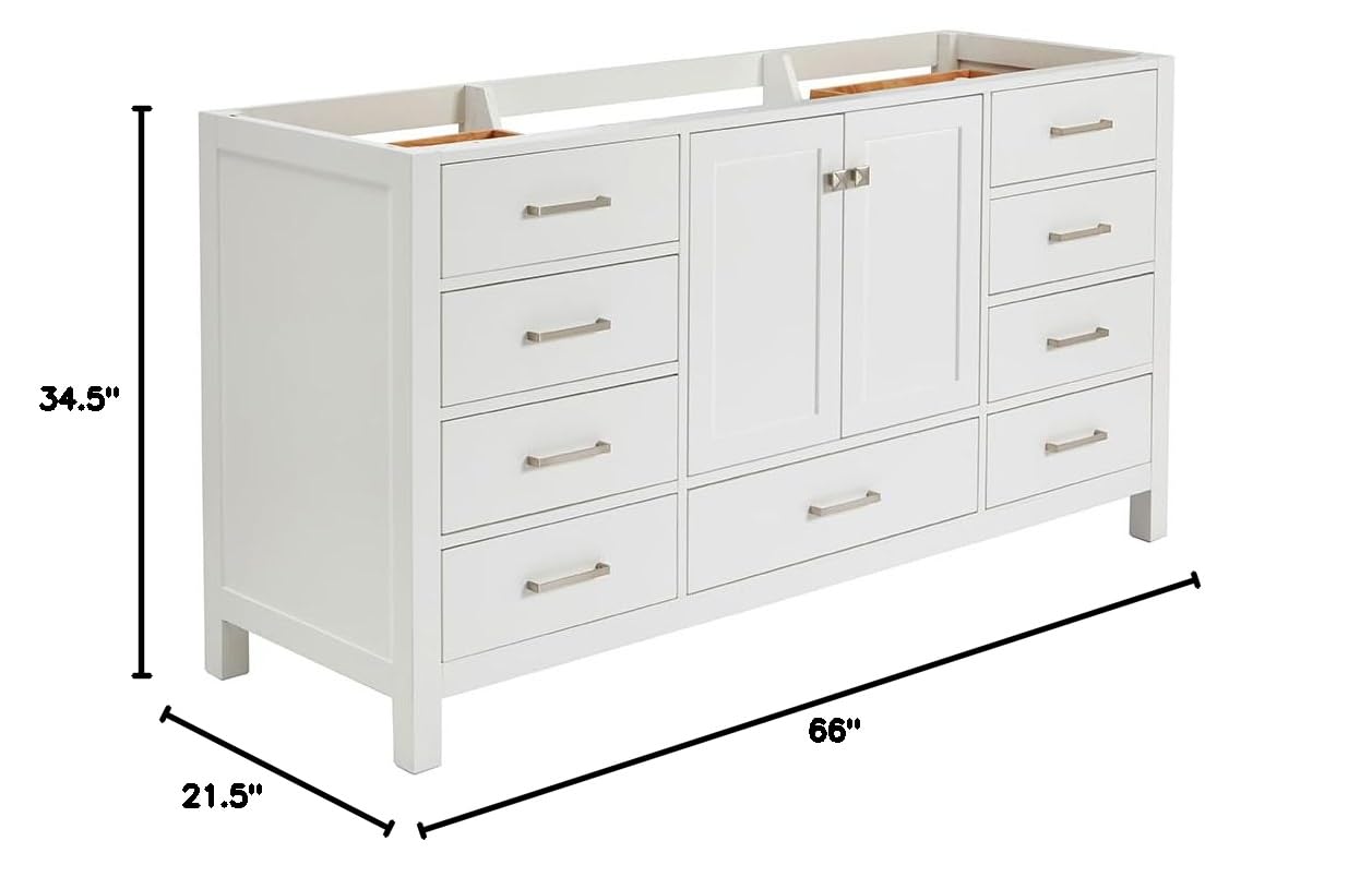 ARIEL Bathroom Vanity Base Cabinet 66" Inch in 66" Grey, Single Sink Configuration, 2 Soft Closing Doors, 9 Full Extension Dovetail Drawers, Brushed Nickel - Image 3
