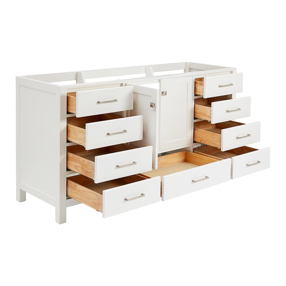 ARIEL Bathroom Vanity Base Cabinet 66" Inch in 66" Grey, Single Sink Configuration, 2 Soft Closing Doors, 9 Full Extension Dovetail Drawers, Brushed Nickel - Image 6