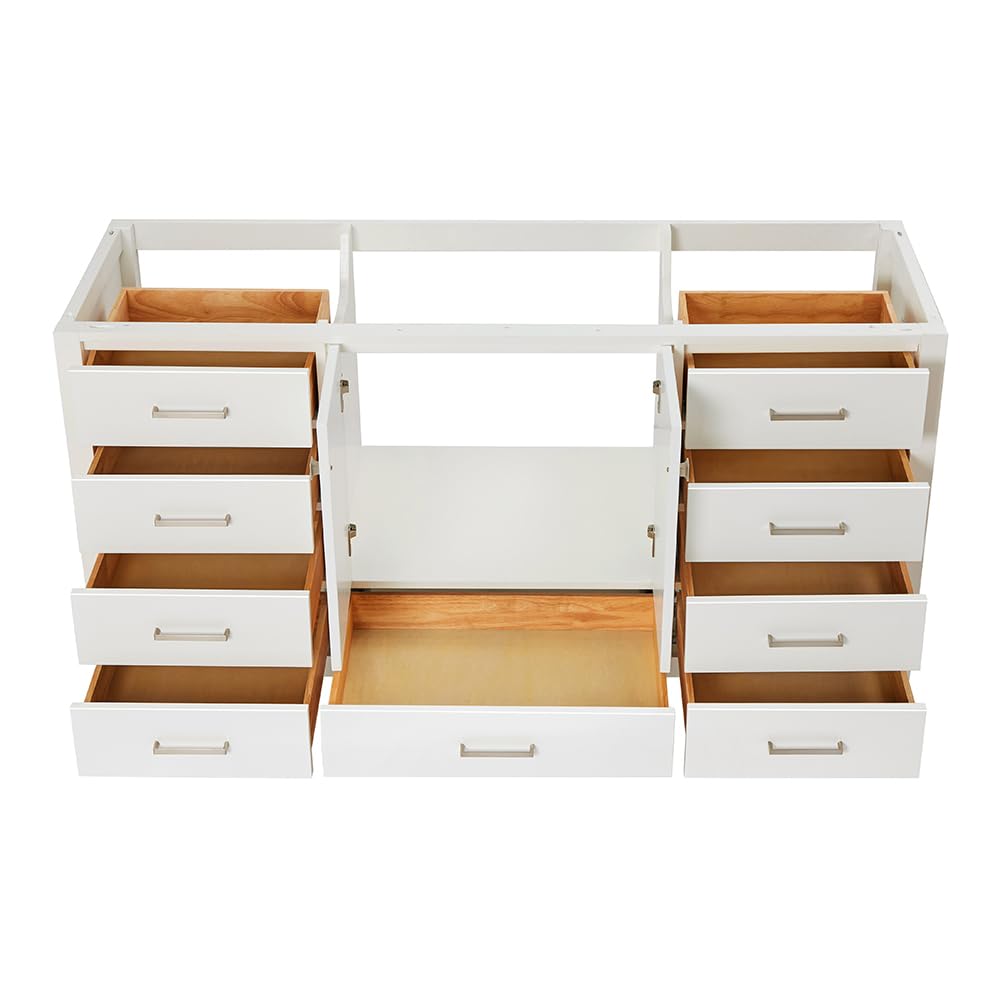 ARIEL Bathroom Vanity Base Cabinet 66" Inch in 66" Grey, Single Sink Configuration, 2 Soft Closing Doors, 9 Full Extension Dovetail Drawers, Brushed Nickel - Image 7