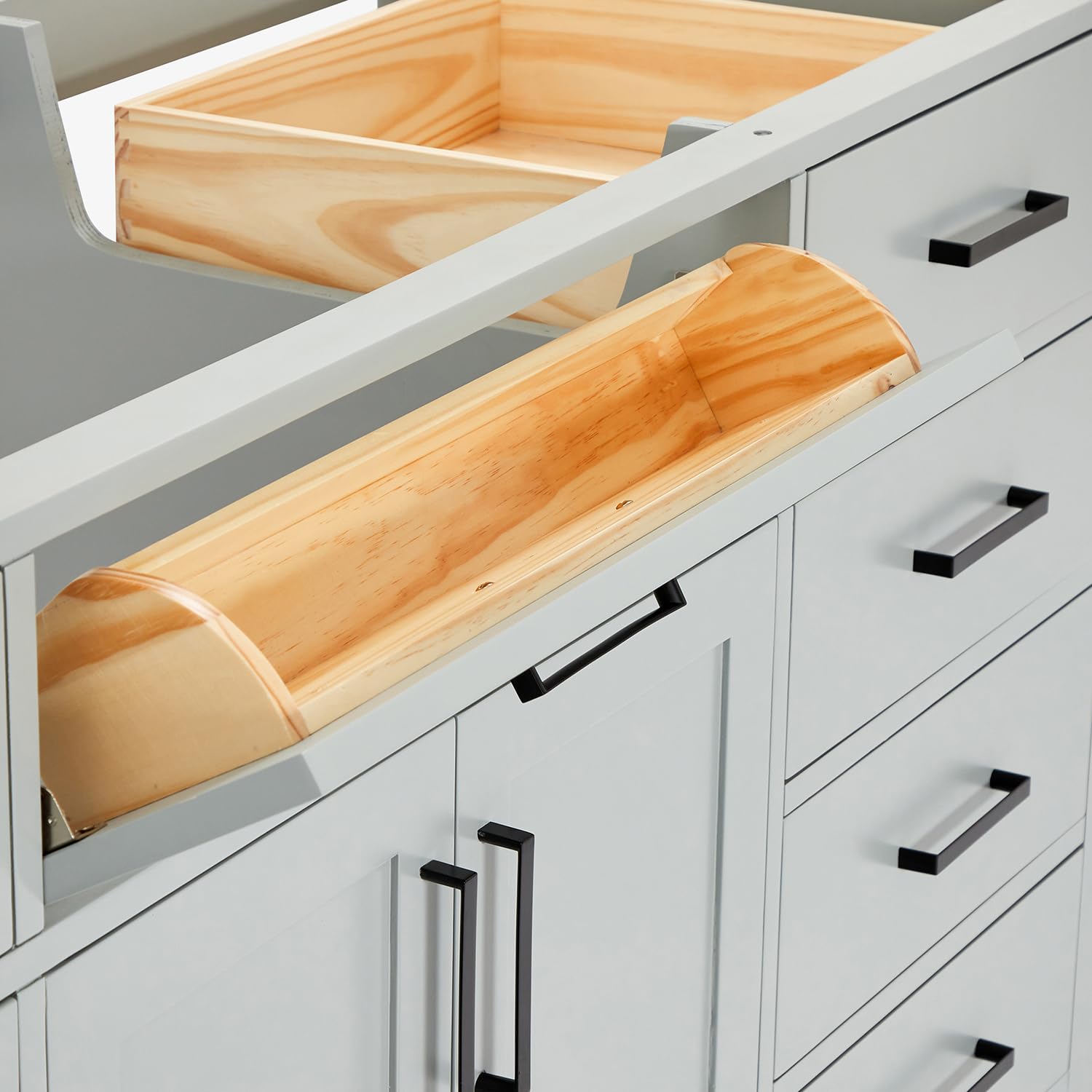 ARIEL Bathroom Vanity Base Cabinet 66" Inch in Grey, Single Sink Configuration 2 Soft Closing Doors, 9 Full Extension Dovetail Drawers, Toe Kick, Matte Black - Image 10