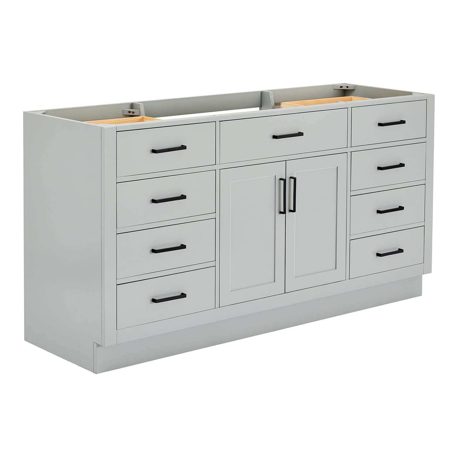 ARIEL Bathroom Vanity Base Cabinet 66" Inch in Grey, Single Sink Configuration 2 Soft Closing Doors, 9 Full Extension Dovetail Drawers, Toe Kick, Matte Black - Image 4