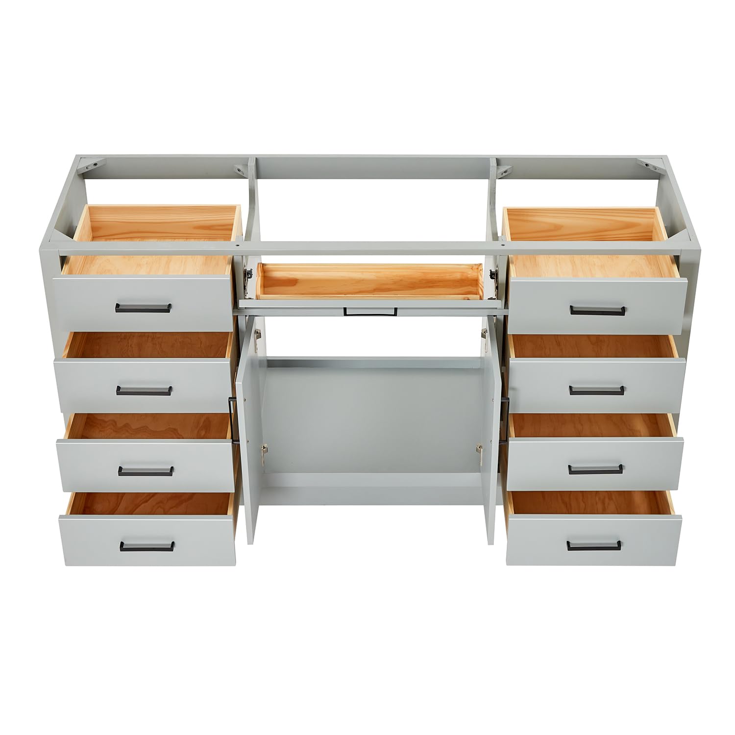 ARIEL Bathroom Vanity Base Cabinet 66" Inch in Grey, Single Sink Configuration 2 Soft Closing Doors, 9 Full Extension Dovetail Drawers, Toe Kick, Matte Black - Image 7