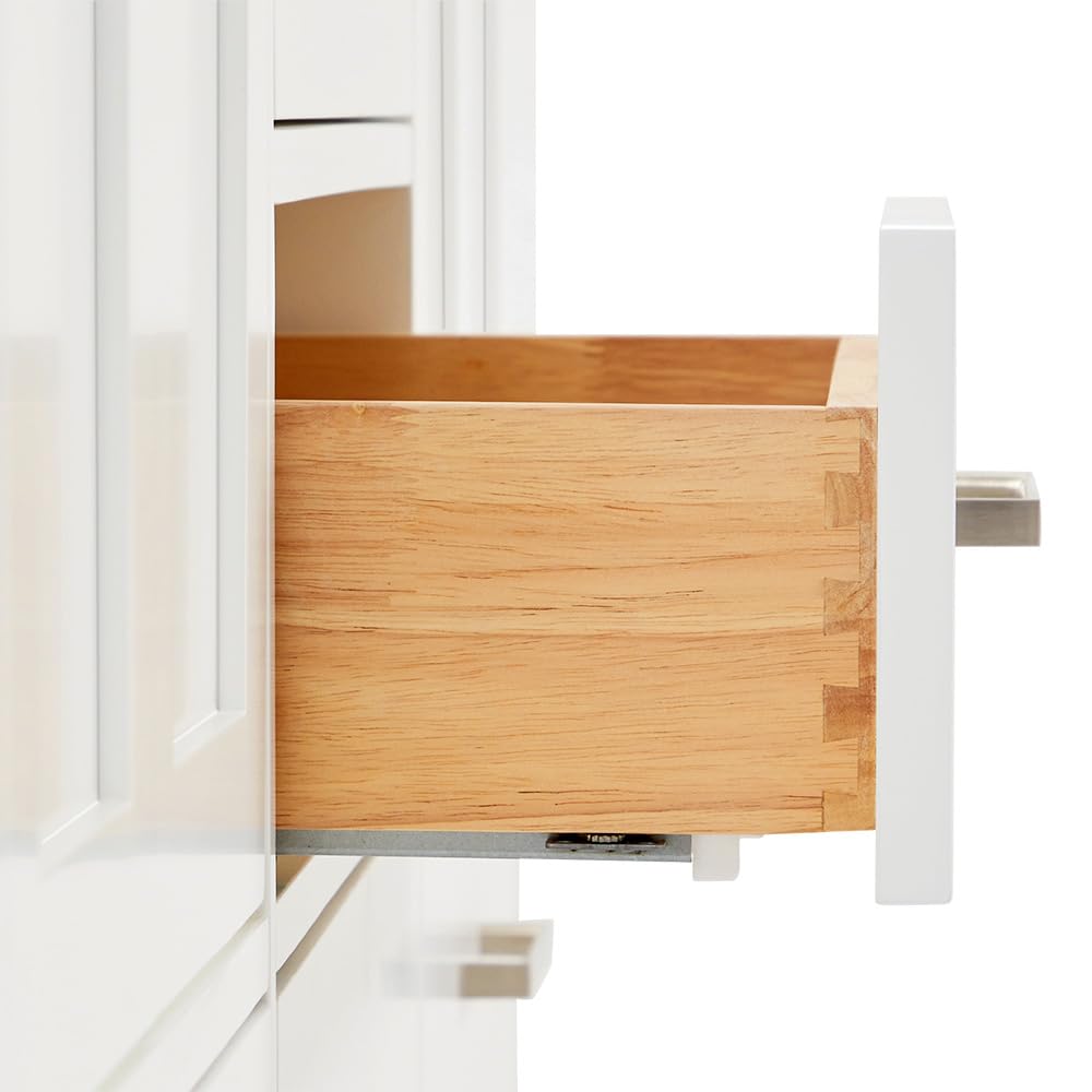ARIEL Bathroom Vanity Base Cabinet 66" Inch in White, Dual Sink Configuration, 4 Soft Closing Doors, 6 Full Extension Dovetail Drawers, Brushed Nickel - Image 9