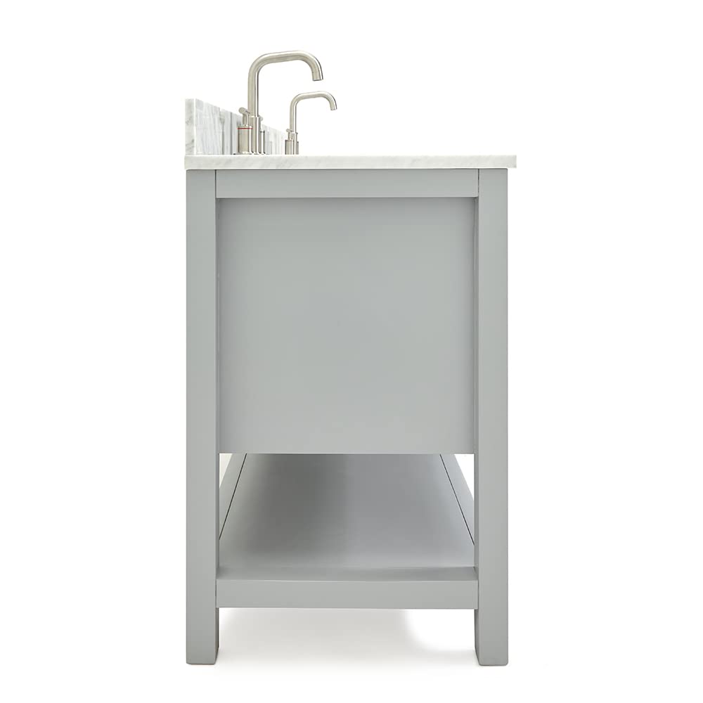 ARIEL Bayhill 72-inch Bathroom Vanity with Sink,Solid Wood, 0.75-inch Italian Carrara Marble Countertop & Backsplash, Double Oval Porcelain Sink, 2 Soft Closing Doors, 3 Dovetail Drawers, Grey - Image 9