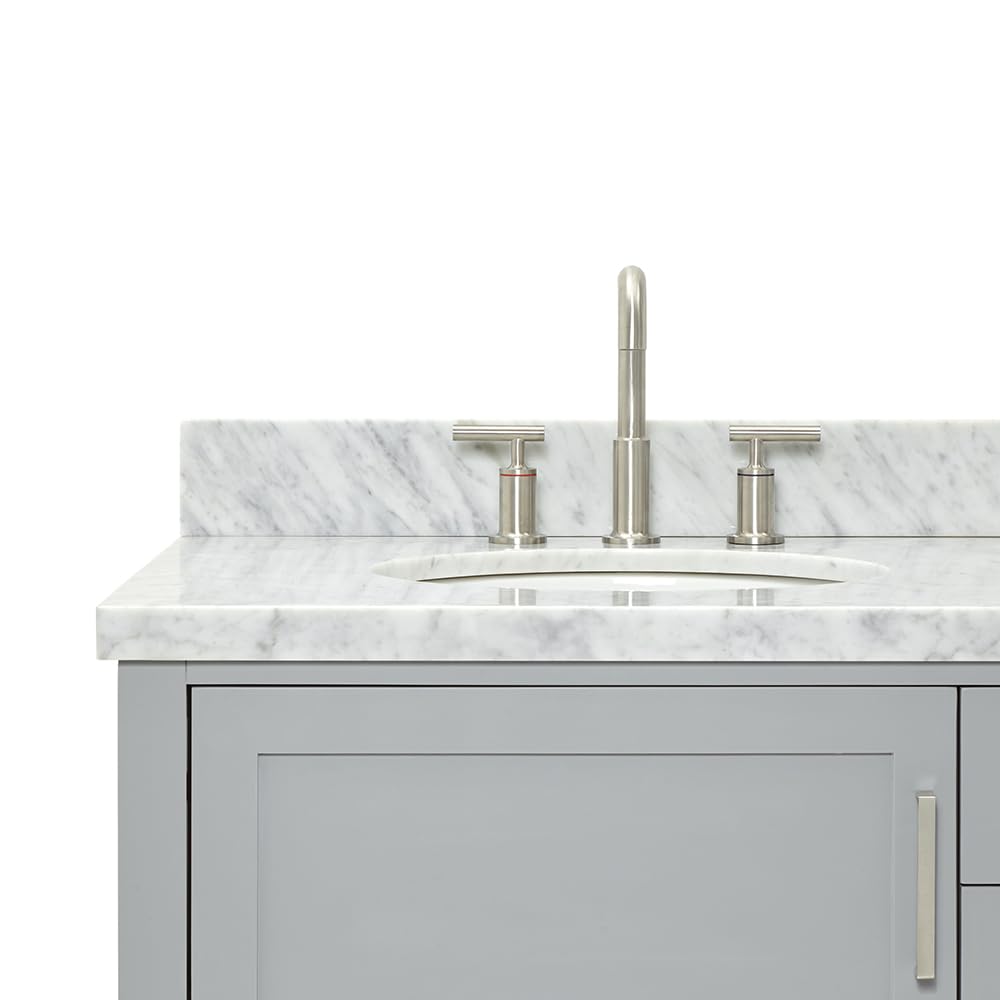 ARIEL Bayhill 72-inch Bathroom Vanity with Sink,Solid Wood, 1.5-inch Italian Carrara Marble Countertop & Backsplash, Double Oval Porcelain Sink, 2 Soft Closing Doors, 3 Dovetail Drawers, Grey - Image 15
