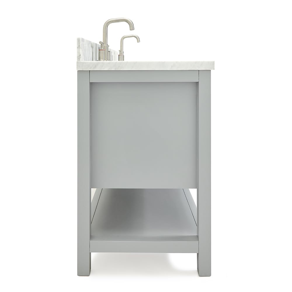 ARIEL Bayhill 72-inch Bathroom Vanity with Sink,Solid Wood, 1.5-inch Italian Carrara Marble Countertop, Double Rectangular Porcelain Sink, 2 Soft Closing Doors, 3 Dovetail Drawers, Grey - Image 9