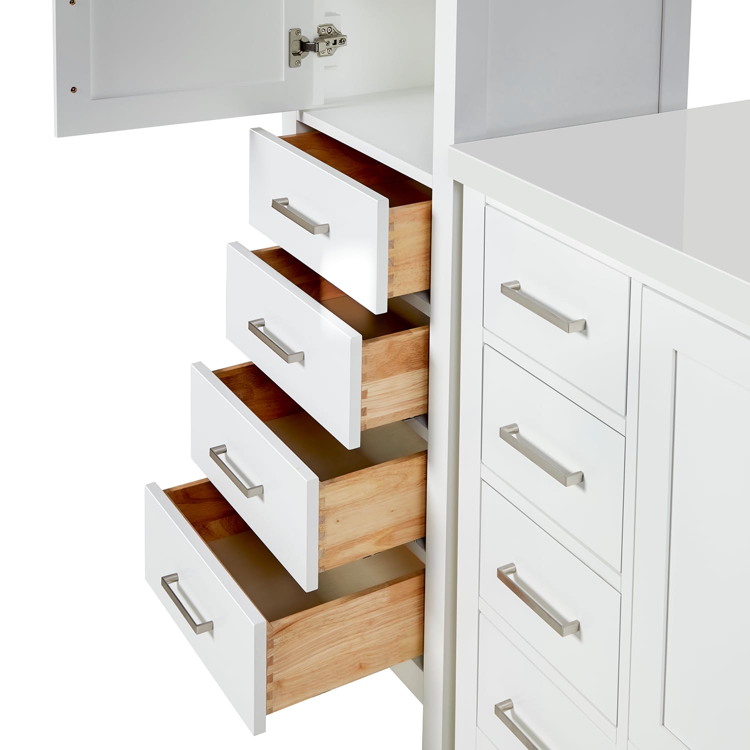 ARIEL Cambridge 69 Inch Includes 20 Inch Linen Cabinet and 1 of 49 Inch Single Rectangle Sink Bathroom Vanity with Pure White Quartz Countertop 1.5 Inch in White - Image 3