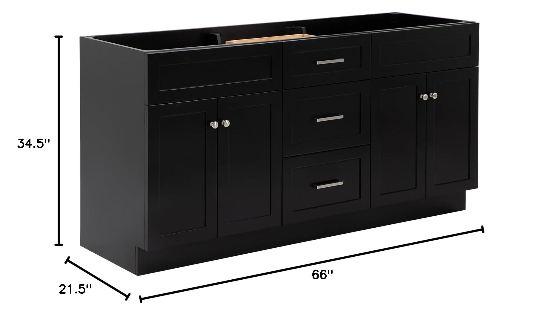 ARIEL Hamlet 66 Inch Double Sink Base Cabinet in Black - Image 3