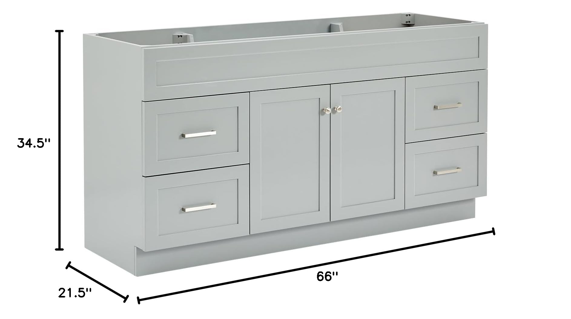 ARIEL Hamlet 66 Inch Single Sink Base Cabinet in Grey - Image 3
