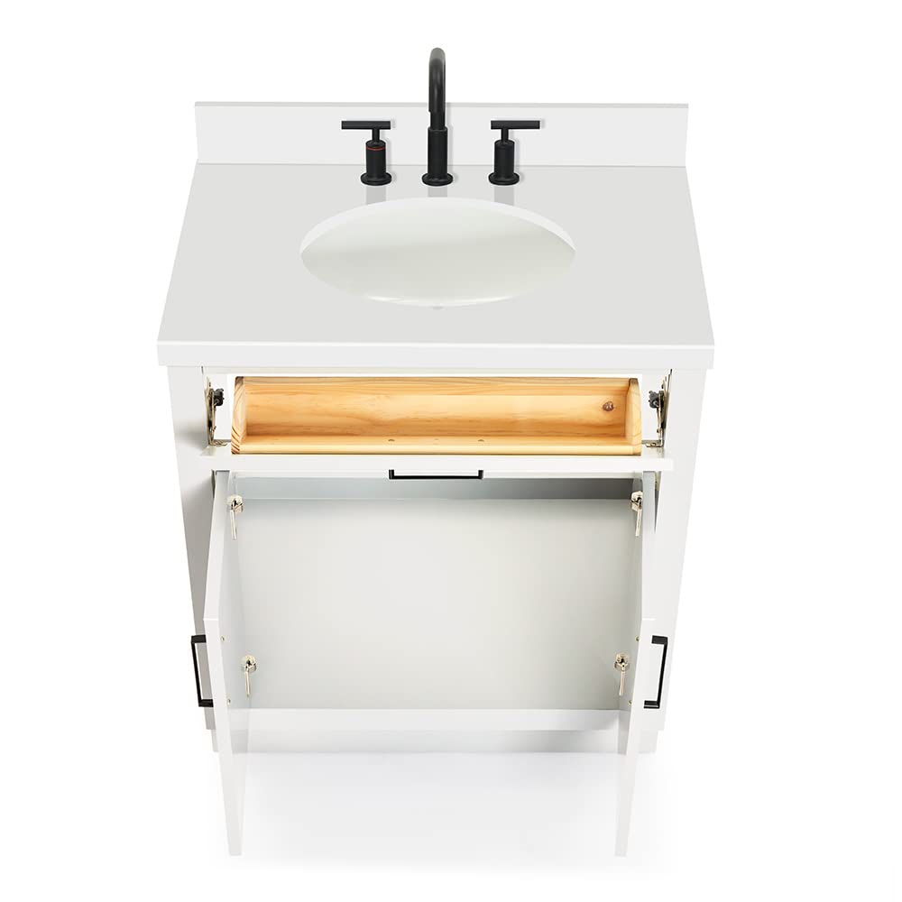 ARIEL Hepburn 31" Inch Oval Sink Vanity with 1.5" Edge Pure White Quartz Countertop in White - Image 7