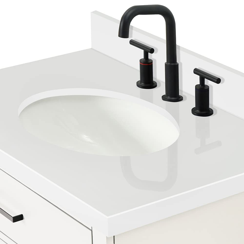 ARIEL Hepburn 31" Inch Oval Sink Vanity with 1.5" Edge Pure White Quartz Countertop in White - Image 10