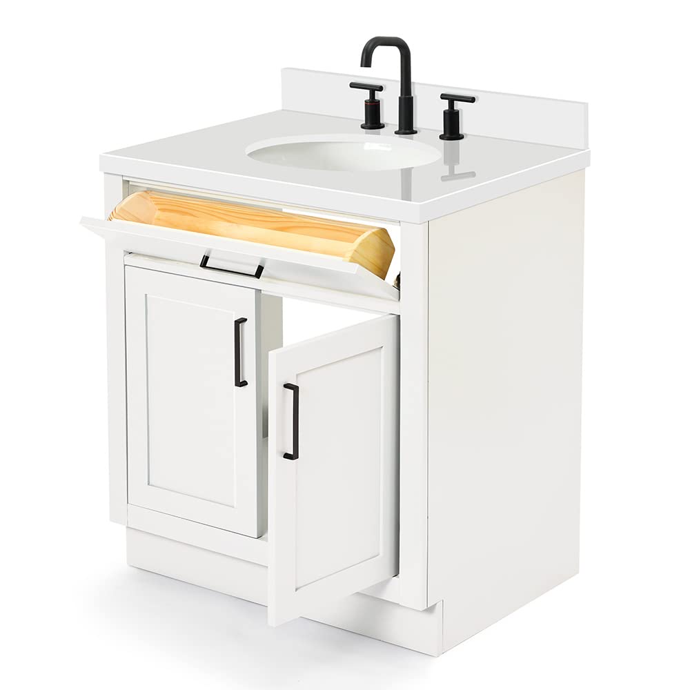 ARIEL Hepburn 31" Inch Oval Sink Vanity with 1.5" Edge Pure White Quartz Countertop in White - Image 6