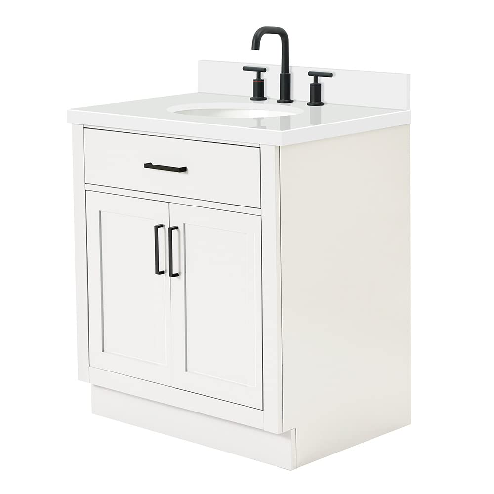 ARIEL Hepburn 31" Inch Oval Sink Vanity with 1.5" Edge Pure White Quartz Countertop in White - Image 4
