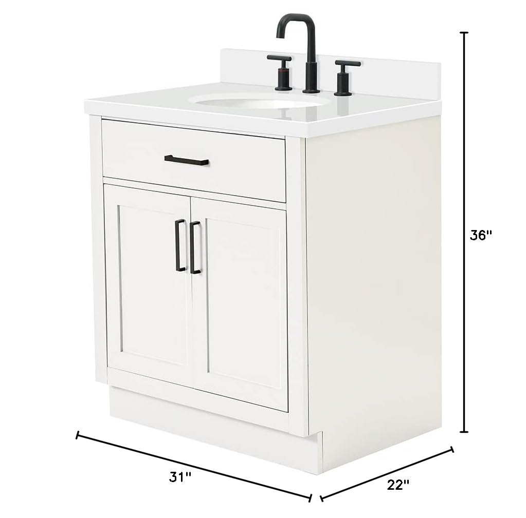 ARIEL Hepburn 31" Inch Oval Sink Vanity with 1.5" Edge Pure White Quartz Countertop in White - Image 3