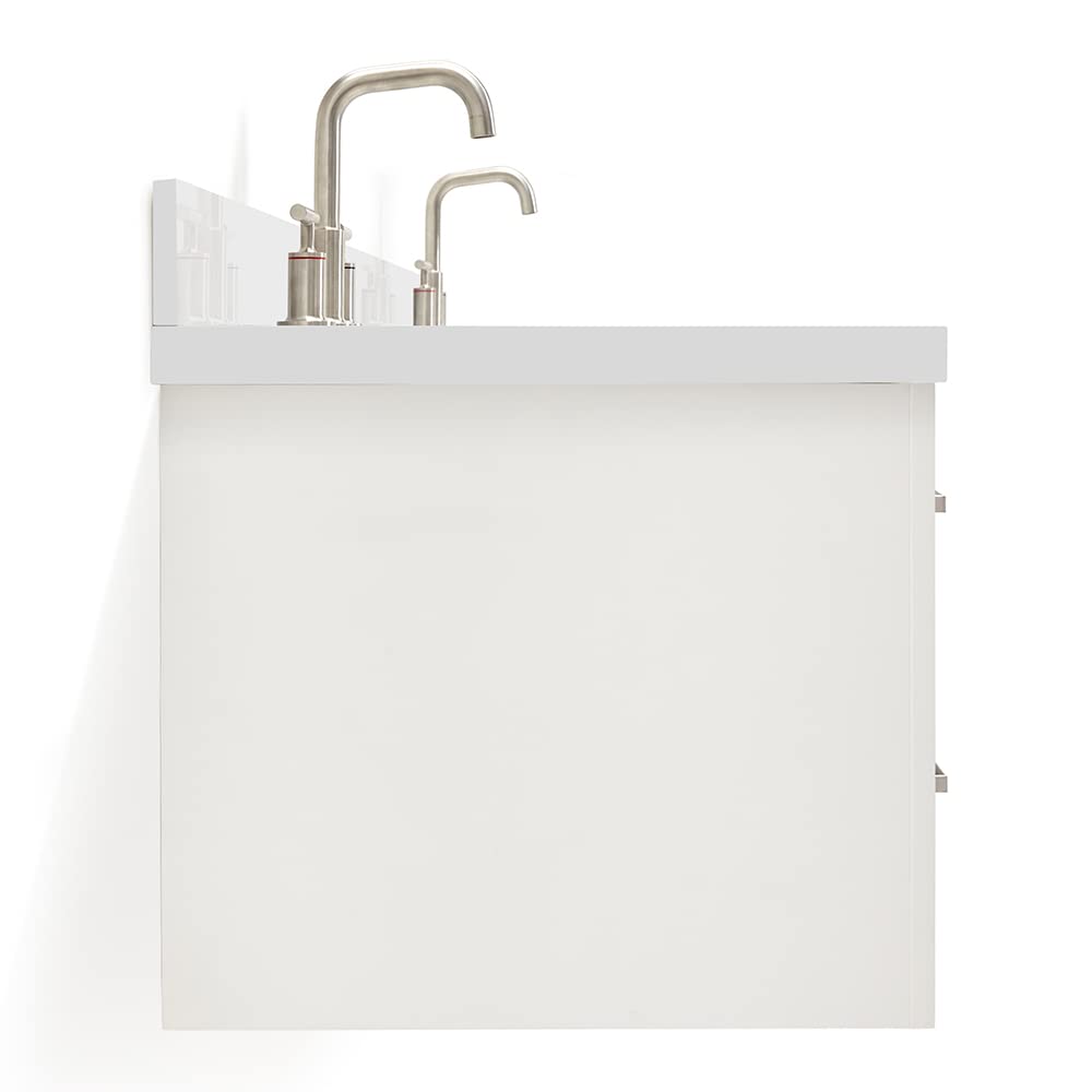 ARIEL Hutton 72-inch Bathroom Vanity with Sink,Solid Wood, 1.5-inch Pure White Quartz Countertop & Backsplash, Double Oval Porcelain Sink, 3 Dovetail Drawers, White - Image 10