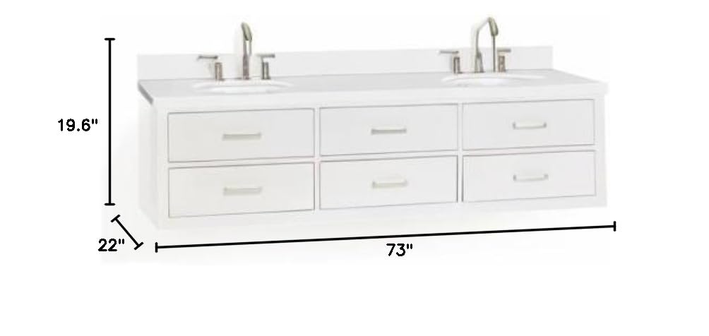 ARIEL Hutton 72-inch Bathroom Vanity with Sink,Solid Wood, 1.5-inch Pure White Quartz Countertop & Backsplash, Double Oval Porcelain Sink, 3 Dovetail Drawers, White - Image 3