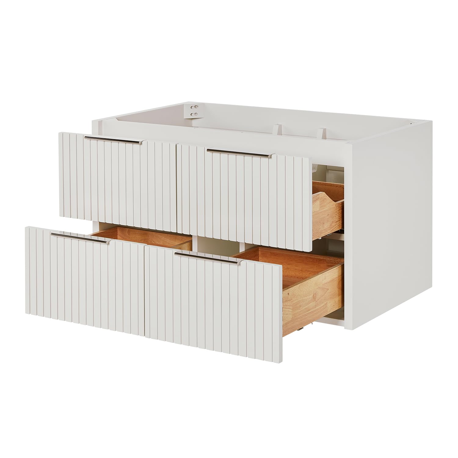 ARIEL Lucia 36-inch Bathroom Vanity Base Cabinet,Solid Wood, 4 Dovetail Drawers, Warm White - Image 4