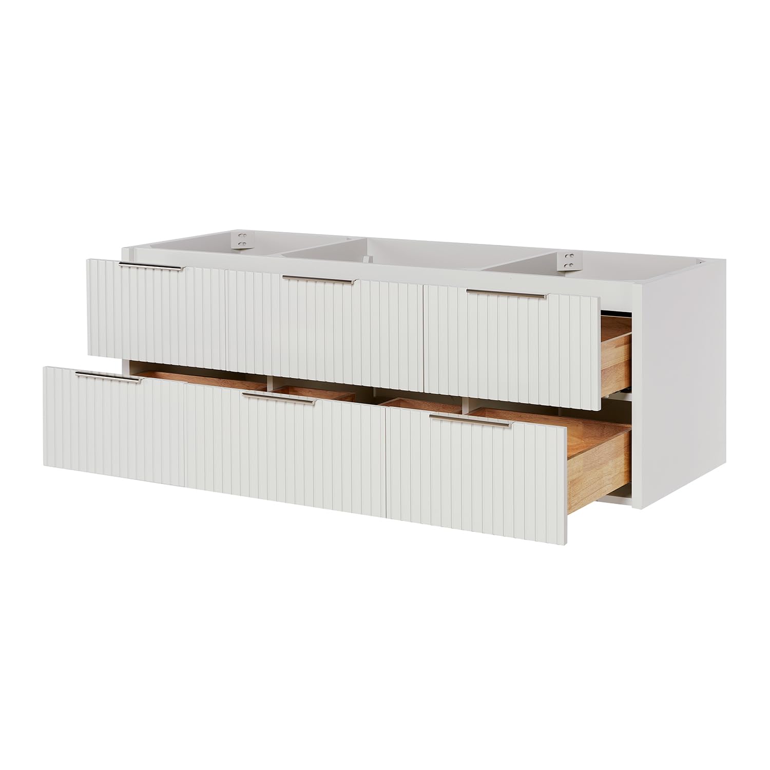 ARIEL Lucia 60-inch Bathroom Vanity Base Cabinet,Solid Wood, 6 Dovetail Drawers, Warm White - Image 4