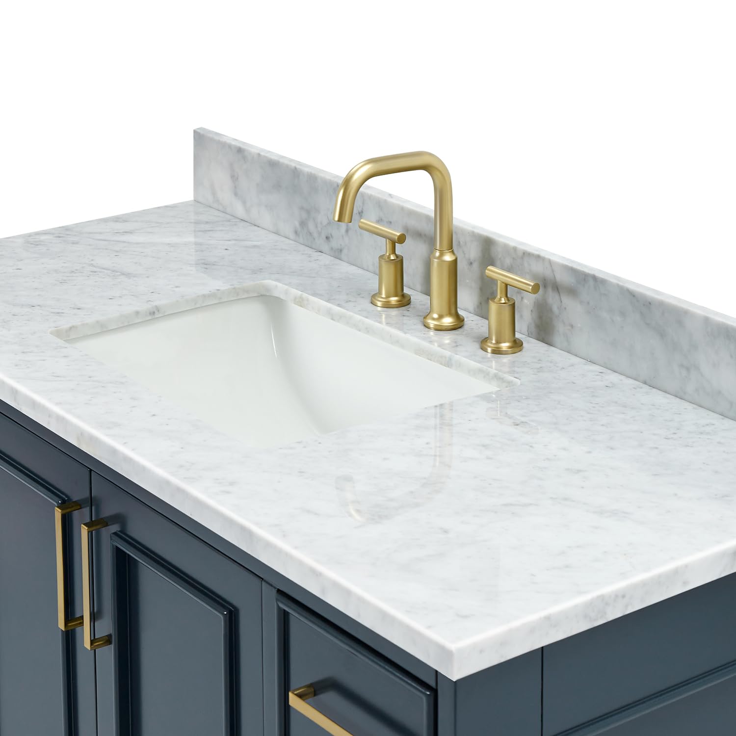 ARIEL Stafford 48-inch Bathroom Vanity with Sink,Solid Wood, 0.75-inch Italian Carrara Marble Countertop, Single Rectangular Porcelain Sink, 2 Soft Closing Doors, 9 Dovetail Drawers, Midnight Blue - Image 15