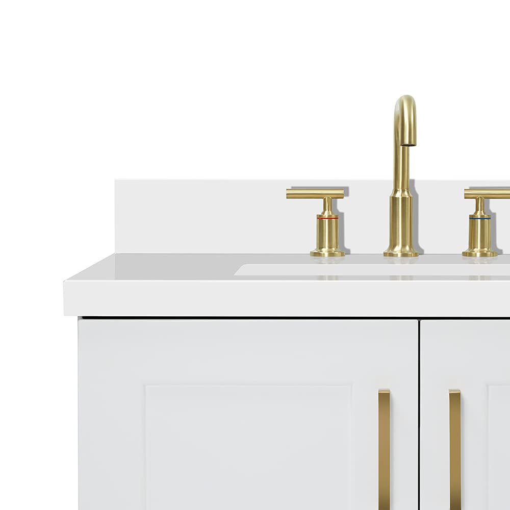 ARIEL Taylor 72-inch Bathroom Vanity with Sink,Solid Wood, 1.5-inch Pure White Quartz Countertop & Backsplash, Double Rectangular Porcelain Sink, 4 Soft Closing Doors, 6 Dovetail Drawers, White - Image 16